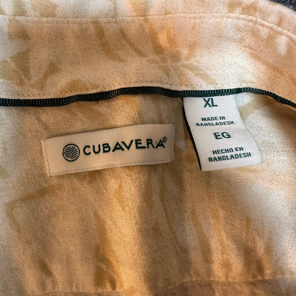 Cubavera Mens XL Short Sleeve Palm Leaf Print Button Down Tropical Shirt Beige - Picture 3 of 3